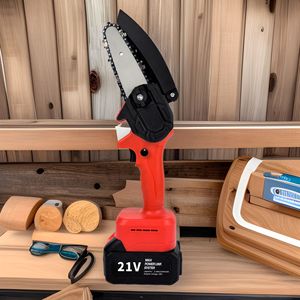 เลื่อยโซ่ยนต์ขนาดเล็ก 6 นิ้ว 21V แบตเตอรี่ลิเธียมแบบชาร์จได้ สำหรับตัดไม้ในสวน - Product Image 1