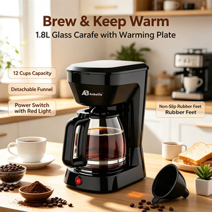 Cafetera de Goteo Compacta Anbolife de 12 Tazas, Embudo Desmontable, Botella de Agua de Vidrio de 1.8L, Interruptor de Encendido y Luz Indicadora Roja, UL/CUL - Product Image 3