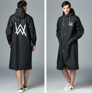 Black EVA Raincoat Waterproof Long Rain Jacket Customized Printed Rain Coat For Adult