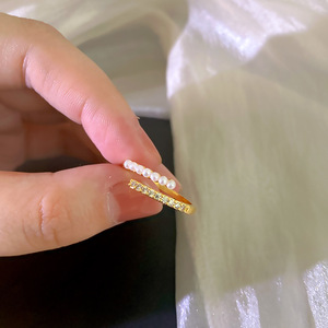 Nuovo Anello Aperto Placcato Oro Rosa con Perla per Donne, in Rame Placcato Oro Vero con Zirconi Incastonati, Gioiello Versatile Popolare <span class=keywords><strong>Online</strong></span> - Product Image 3