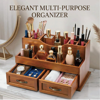 Organisateur de maquillage rectangulaire en bois rustique fait main, 2 tiroirs, boîte de rangement multifonction vintage pour parfum, soins de la peau, beauté