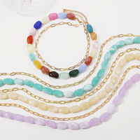 Collier en acrylique tendance à double design irrégulier, motif marbre rétro coloré, chaîne de cou en forme d'os, vente chaude