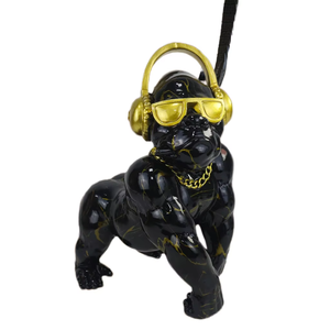 Figura de resina de <span class=keywords><strong>gorila</strong></span> estilo hip hop con cadena dorada, auriculares y gafas de sol, estatua moderna para decoración de mesa, venta al por mayor - Product Image 2