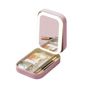 High Quality Pink Portable <b>Makeup</b> <b>Case</b> with LED Lighted Mirror Custom Logo Durable Zipper Closure - Product Image 3