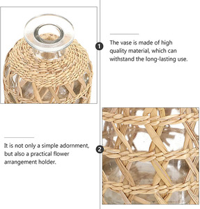 Vase en verre de fleurs séchées, Style campagnard américain, Vase en verre avec paille de Tartan tissée, filet créatif avec filet en <span class=keywords><strong>corde</strong></span> - Product Image 4