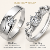 Ensemble de bagues en moissanite couleur D VVS 3EX, en argent sterling S925 plaqué rhodium et or 14 carats, certifiées GRA, pour usage quotidien