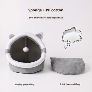 Sarang Kucing Ramah Lingkungan Semi-Tertutup, Rumah Anjing Hangat Musim Dingin, Ukuran Kecil & Sedang, Isi 100% Kapas, Dapat Dilepas & Dicuci - Product Image 2