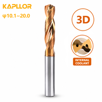 Foret hélicoïdal en carbure monobloc 3D KAPLLOR avec refroidissement interne, tige fixe, diamètre 10.1-20.0mm, revêtement TiN, pour perçage CNC du métal