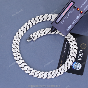GRA 인증 925 실버 쿠반 링크 목걸이 아이스드 아웃 15mm 힙합 VVS 모이사나이트 쿠반 체인 (남성용) - Product Image 5
