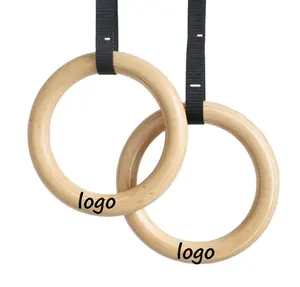 Hot selling custom logo double circle wood training gym rings wooden gymnastic ring