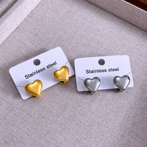Pendientes de Acero Inoxidable 316L con Baño de Oro de 18k, Forma de Corazón, Estilo Lindo para Mujer, Pendientes de Clip Populares, Resistentes al Deslustre - Product Image 4