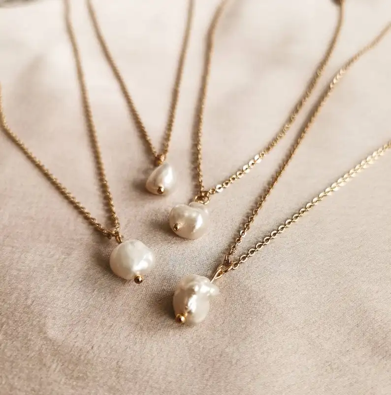 2023 collana con ciondolo di perle barocche semplici collana di perle d'acqua dolce in acciaio inossidabile placcato oro 14k di alta qualità