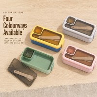 Dubbellaagse plastic lunchbox 1000ml, voedselveilige PP bentobox met lepel en vork erin, BPA-vrij, vaatwasserbestendig