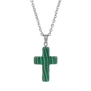 Collier Pendentif Chrétien en <span class=keywords><strong>Pierre</strong></span> Naturelle DIY, Obsidienne, Malachite, Turquoise Blanche, Style Européen et Américain - Grande Vente - Product Image 1