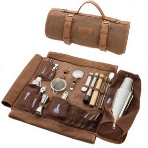 Luxury Waxed Canvas Travel Bar Tools <b>Bag</b> 17 Kit Bartending Mobile <b>Roller</b> <b>Bag</b> Strap - Product Image 4