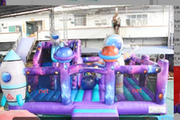 Château gonflable pour enfants sur le thème de l'espace, avec toboggan, pour location de fête, extérieur, PVC, personnalisé