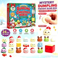 Calendrier de l'Avent de Noël Mystère des Raviolis – Assortiment de Jouets Anti-Stress TPR Squishy en Forme de Ravioli de Noël – 24 Surprises de Fêtes