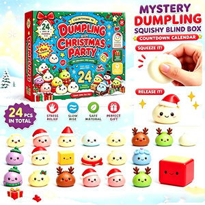 Calendrier de l'Avent de Noël Mystère des Raviolis – Assortiment de Jouets Anti-Stress TPR Squishy en Forme de Ravioli de Noël – 24 Surprises de Fêtes - Product Image 1