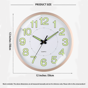 12" (30cm) Luminous Plastic <strong>Silent</strong> <strong>Wall</strong> <strong>Clock</strong>. Ideal for Bedrooms &amp; Living Rooms, Battery-powered, Softly Glowing. - Product Image 4