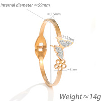 Gelang Kupu-kupu Mewah Warna Rose Gold Berhiaskan Kristal, Model Bunga, Engsel Terbuka, Perhiasan Grosir, Gelang untuk Wanita