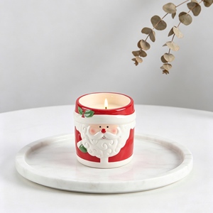 Porte-<span class=keywords><strong>bougie</strong></span> en céramique Père Noël avec motif chapeau rouge et <span class=keywords><strong>houx</strong></span>, <span class=keywords><strong>bougie</strong></span> parfumée de Noël pour la maison et les fêtes - Product Image 1