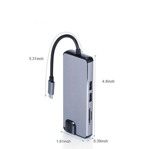Station d'accueil 8 en 1 Type C à Hd avec <span class=keywords><strong>carte</strong></span> Vga Nic <span class=keywords><strong>Sd</strong></span> Pd <span class=keywords><strong>pour</strong></span> ordinateur 0.5m coulé panneau d'affichage adaptateur câble feuille blindée - Product Image 4