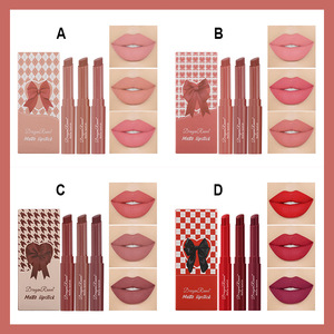 Dragon Ranee Super Stay 12 colores lápiz labial mate de larga duración mate Bowknot impermeable 3 uds conjunto de lápiz labial de terciopelo desnudo - Product Image 3