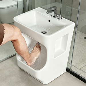 Lavabo double autoportant <span class=keywords><strong>en</strong></span> acrylique anti-rayures, au design moderne et au toucher agréable, avec égouttoir rapide, taille personnalisable, pour salle de bain - Product Image 1