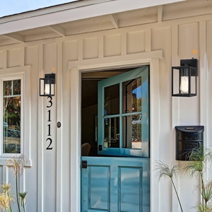 포토 센서 블랙 야외 랜턴 벽 조명 투명 유리 방수 농가 벽 마운트 램프 집 베란다 안뜰 차고 - Product Image 4