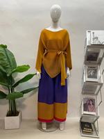 À la mode Miyaki ensemble élégant haut à manches chauve-souris et dégradé jupe ensemble deux pièces ensemble femmes vêtements automne tenues pour femmes
