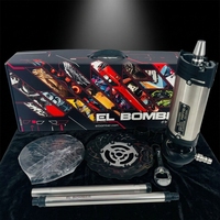 Coffret Cadeau Chicha Narguile Nippon Sheesha EL BOMBER en Acier Inoxydable avec Base en Forme de Pneu Noir, Ensemble Complet