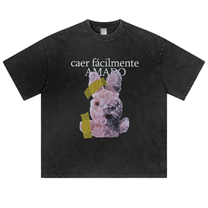 T-shirt en tricot surdimensionné décontracté hip-hop brodé d'animaux DUYI pour hommes et femmes, manches courtes, 100% coton, 280g, respirant - Product Image 5