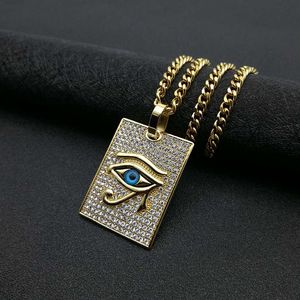Collier pendentif œil d'Horus plaqué or, strass, chaîne cubaine en acier inoxydable 5 mm 70 cm, bijoux cadeau - Product Image 3
