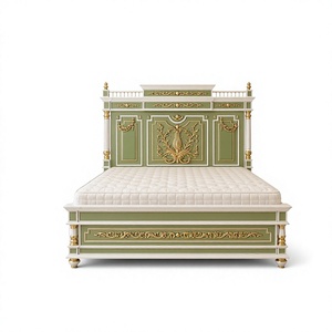 Roman Inspired Hand Carved Bedroom Suite Luxury Hand Carved Solid Teak Wood Bedroom Furniture <b>Set</b> with Sage Green & Gold Finish - Product Image 3