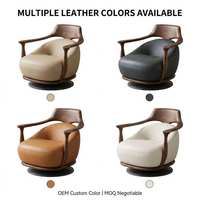 Fauteuil de salon haut de gamme en bois de zèbre rouge, rotation à 360 degrés, siège rembourré en cuir noir et base en métal doré