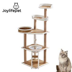 Tikar keren bingkai panjat kucing, empat musim Universal tikar rotan tujuan ganda Suede kayu ramah lingkungan 4 tingkat kucing tiang goresan - Product Image 1