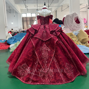 Vestido de noche rojo Mc038 con cordones en la espalda, adornos de lentejuelas y borlas, apliques de encaje, vestido de quinceañera Jancember - Product Image 6