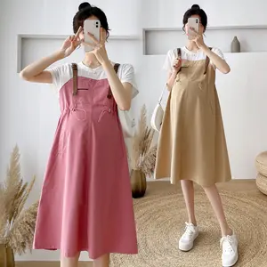 Новинка лета 2022 реальная съемка небольшое свежее свободное платье большого размера в Корейском стиле для беременных женщин накладное платье из двух частей