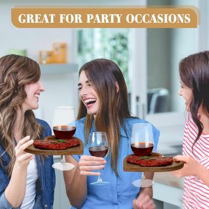 Assiettes apéritif à vin avec porte-verre à vin et boîte cadeaux pour le <span class=keywords><strong>jeu</strong></span> de douche nuptiale prix assiette à cocktail en bois - Product Image 2