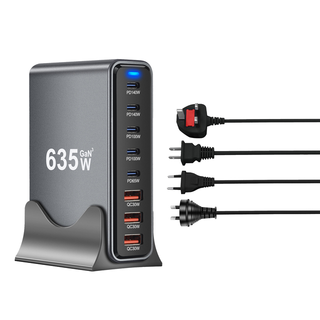 635W USB C PD GAN Charger, 8-Port USB C Charging Station GaN PD3.1 140W 100W 65W PC Laptop Fast Charger Adapter