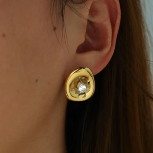 Modernos Pendientes Geométricos de Acero Inoxidable 304 Chapados en Oro de 18K con Circonita, Joyería de Diseño de Contraste de Metal en Colores Mixtos para Mujer - Product Image 5