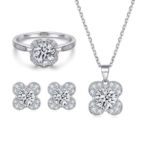 Conjunto de Joyería Moderna Sun Star en Plata de Ley 925 con Circonita Brillante en Forma de Flor de Cuatro Hojas para Regalos de Compromiso y Boda - Product Image 1