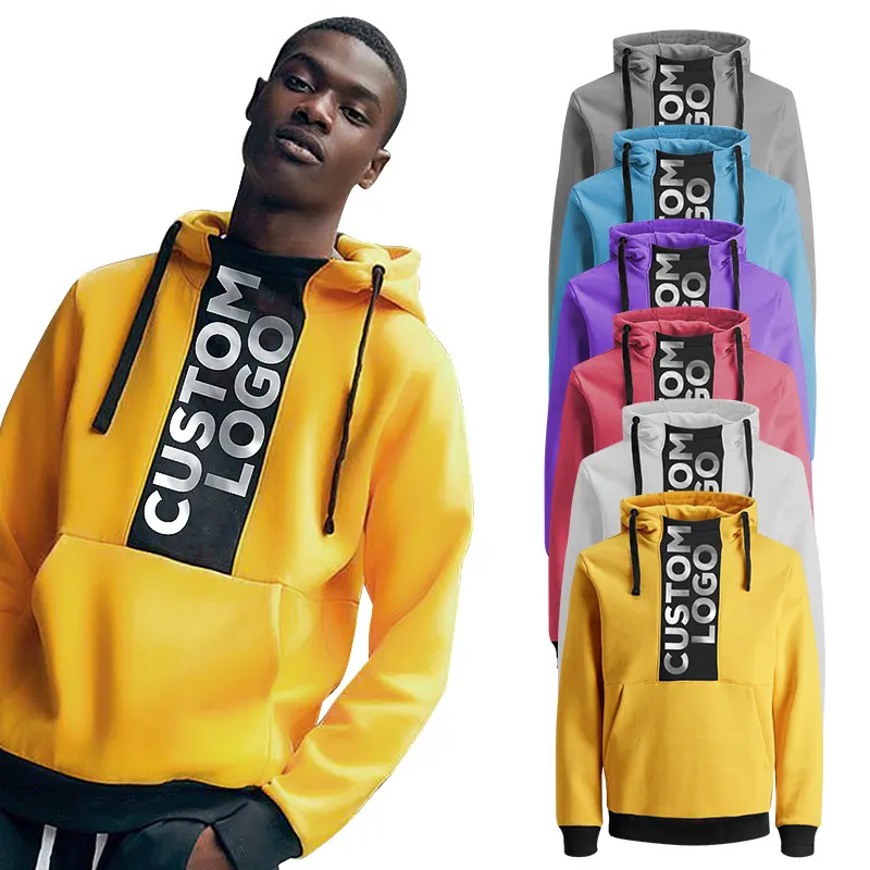 S Sizes Yellow High Quality 2d Logo Print Cotton Hip-hop Custom Hoodies Streetwear Fleece Plus Size Hoodies Men