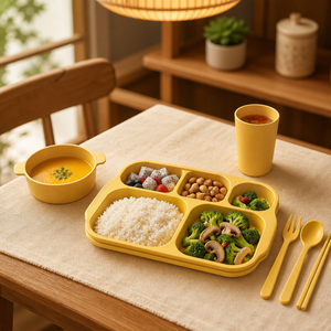 Ensemble de boîtes à lunch Younis en plastique à compartiments, 6 pièces, compatibles micro-ondes, vaisselle moderne et minimaliste pour étudiants, assiette et bol à lunch - Product Image 2