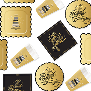 DAMAI Nuevo Diseño Dorado y Negro, Juego de Vajilla Desechable para Fiesta de Cumpleaños, Platos, Servilletas y Vasos de Papel, para 8 Personas - Product Image 4