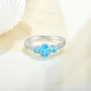 Qingxin Custom Oem Fijne Sieraden Verloving Vergulde 925 Sterling Zilver Diamant Bruiloft Solitaire Band Blauwe Ring Voor Vrouwen - Product Image 3