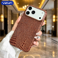 Étui de téléphone VAWI L194 vintage de luxe en cuir véritable effet crocodile pour iPhone 17 Pro Max, coque magnétique professionnelle