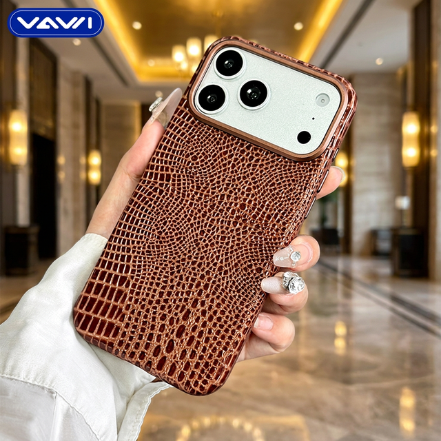 VAWI L194 Vintage Luxury Genuine Leather crocodile Skin Phone Case for iPhone 17 Pro Max Business Magnetic Capa De Celular