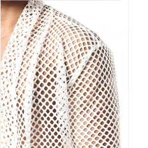 قميص رجالي مثير كبير شال أجوف متوسط الطول سترة شبكة منظور قميص طويل الأكمام - Product Image 5