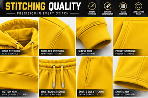 Custom Brand <b>Men's</b> <b>Hoodie</b> & <b>Shorts</b> <b>Set</b> Yellow Cotton French Terry Casual Wear Printed Letter Design Autumn Style - Product Image 6